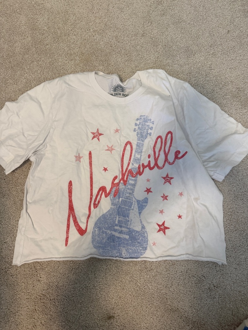 White "Nashville" Graphic Tee with Red and Blue Print